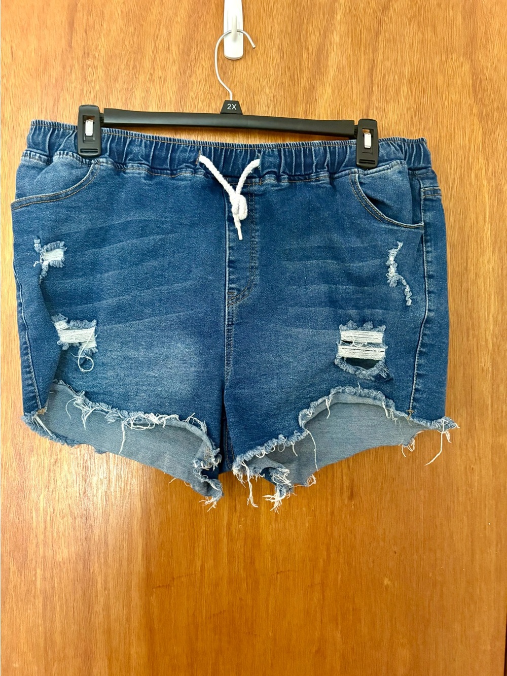 Women’s Distressed Drawstring Denim Shorts - Blue
